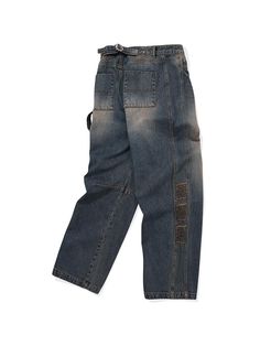 This is a casual and comfortable denim pants made out of high quality cotton 100% fabric. With design detail of dart detail on the inner leg, panel detail on both legs, and adjustable waistband, it gives a casual and unique mood to your look.- Bold hammer loop detail on the back- Adjuster detail on the waist- Emblem embroidery patchwork on the side- 13.5 oz high quality denim Dark Wash Streetwear Jeans With Belt Loops, Streetwear Denim Jeans With Belt Loops, Dark Wash Jeans With Belt Loops For Streetwear, Urban Denim Jeans With Belt Loops, Denim Jeans With Belt Loops For Streetwear, Urban Style Denim Blue Jeans With Belt Loops, Urban Denim Blue Jeans With Belt Loops, Urban Jeans With Belt Loops In Denim Blue, Baggy Medium Wash Jeans With Belt Loops