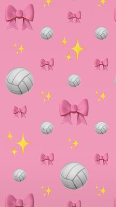 pink wallpaper with bows and volleyball balls