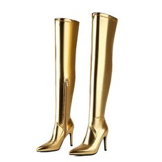 Shop Golden Pointed Toe Stiletto Heel Thigh High Boots Large Size Sexy Boots for Women color Golden for Music Festival, Night Club, Party with worldwide Free shipping & Free return. High Heel Black, Velvet Boots, Velvet Heels, Pointed Toe Boots, Boot Types, Pointed Toe Heels, Long Boots, Black High Heels, Boots For Women