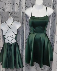 Cute Party Dress with Tie Lace Back Forest Green Dresses Short, Cute Semi Formal Dresses Short, Basic Prom Dresses Short, Grade 8 Dresses Graduation, Grad Dresses Green Short, Emerald Green Grad Dress Short, Dark Green Grad Dresses Short, Dark Green Halter Dress, Dama Green Dresses