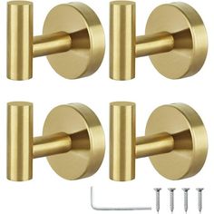 three brass door handles with screws and nails