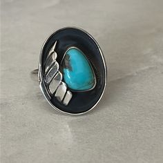 Navajo Style Blue Kingman Turquoise 925 Sterling Silver Ring Size 8.5 Genuine Sterling Silver. Not Plated. Stamped 925 Real Turquoise Stone Stone Is Approximately 4.11ct Excellent Condition. Freshly Hand Polished. First 5 Photos Taken In Natural Light. The Rest Is The Evening I Put Navajo Style Because I Cannot Confirm This Is A Navajo Tribe Made Piece. Southwest. Boho Navajo Tribe, Southwest Boho, Navajo Style, Real Turquoise, Kingman Turquoise, Ring Color, Turquoise Sterling Silver, Turquoise Stone, Womens Jewelry Rings