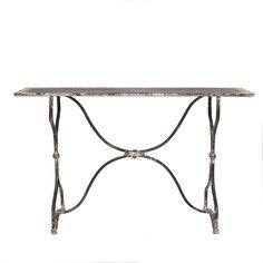 an iron table with marble top and wrought legs, on white background in the style of art nouveau