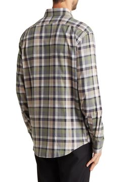 This button-up shirt features a trim fit that gives you more definition while the cotton design ensures lasting comfort. Front placket Spread contrast inside collar Long sleeves with button cuffs Soft Handfeel 100% cotton Machine wash, tumble dry Imported Plaid Cotton Shirt With Button Closure, Relaxed Fit Cotton Flannel Shirt With Button Closure, Cotton Flannel Shirt With Button Closure And Relaxed Fit, Long Sleeve Cotton Flannel Shirt, Cotton Flannel Shirt With Spread Collar And Button Closure, Relaxed Fit Cotton Flannel Shirt With Placket, Green Cotton Flannel Shirt With Button Closure, Relaxed Fit Cotton Flannel Shirt, Plaid Cotton Top With Spread Collar