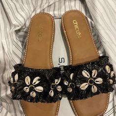 Brand New Raffia Sandals. Chico Shoes, Leopard Print Wedges, Raffia Sandals, Fringe Heels, Leopard Print Flats, Braided Sandals, Beaded Sandals, Boho Leather, Leather Wedge Sandals