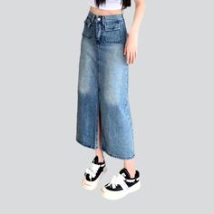 Our 2023 Spring-Summer Collection is here to give you the best of both worlds! Unveil a classic. sanded. long. high-waist denim skirt with flap pocket and zipper & button closure the perfect blend of timeless style and modern trendy.Why You'll Fall In LoveThis everlasting piece offers endless styling options and will help you stand out in any crowd. Its baggy and lively silhouette will ensure you move with grace and comfort. The sanded finish adds depth and character to the skirt. while the zipp Trendy Mid-rise Denim Skirt With Pockets, Trendy Mid-rise Skirt With Pockets, Trendy High Waist Denim Skirt With Side Pockets, Trendy High-waisted Denim Skirt With Side Pockets, Trendy Light Wash Denim Skirt With Pockets, Dark Wash High-waisted Skirt With Pockets, High Waist Denim Skirt With Pockets, High Waist Dark Wash Skirt With Pockets, Spring High Waist Denim Skirt With Pockets