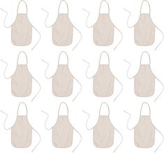 twelve aprons are shown in different sizes and shapes, with one being cut out from the