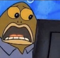 an animated image of a cartoon character with his mouth wide open, looking at the computer screen