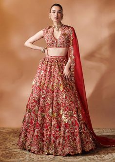 Red Heavily Embroidered Lehenga Set by Tamanna Punjabi Kapoor, available on Indiaspopup.com Glamorous Georgette Dress With Zari Work, Glamorous Designer Georgette Lehenga, Glamorous Georgette Lehenga For Reception, Glamorous Embellished Semi-stitched Lehenga, Semi-stitched Glamorous Dresses With Mirror Work, Glamorous Reception Georgette Lehenga, Glamorous Designer Lehenga For Navratri, Glamorous Georgette Dresses With Intricate Embroidery, Glamorous Floor-length Georgette Lehenga