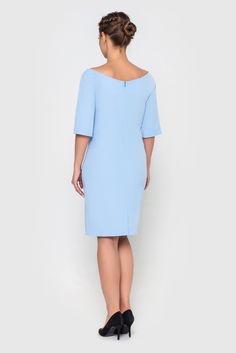 A pencil dress featuring wide boat neck, midi length, and a detachable peplum. - wide boat neck - 1/2 raglan sleeves - pencil silhouette - midi length - concealed back zipper closure - removable peplum Fabric: 55% viscose / 40% polyester/ 5% elastane. Color: baby blue You can wash dress in your washing machine with 30 degrees. Hang on a hanger to dry ist. And then it is ready to wear again! Please choose from our measurements chart your dress size, or write us your body measurements, we then sel Spring Wedding Boat Neck Dress, Midi Length Cocktail Mother Of The Bride Dress, Fitted Blue Boat Neck Dress, Evening Dress With Boat Neck, Chic Formal Knee-length Mother Of The Bride Dress, Spring Formal Bodycon Dress With Straight Neckline, Formal Bodycon Dress With Straight Neckline For Spring, Fitted Boat Neck Midi Dress For Summer, Formal Fitted Boat Neck Dress