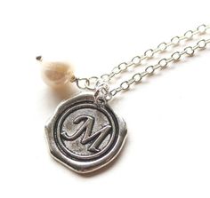 Alphabet personalized initial letter M charm silver and white pearl necklace J Necklace, St Michael Pendant, Dolphin Jewelry, Pure Gold Jewellery, Sterling Silver Name Necklace, Silver Bracelets For Women, Trending Necklaces, White Pearl Necklace, Charm Necklace Silver