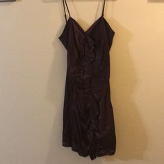 Silk Spaghetti Strapped, Lined, Dress With Front Ruffle. Elegant Plum Color. 16” Across Chest, 27.5” Length Betsey Johnson Dress, Flowy Midi Dress, Purple Midi Dress, Betsey Johnson Dresses, Blue And White Dress, Bustier Dress, Sweater Dress Midi, Black Lace Dress, Plum Color