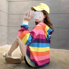 Cute Pastel Rainbow Colors Hoodie – Nada Outfit Land Pastel Rainbow Colors, Hood Hat, Chevron Sweater, Heavy Jacket, Cute Pastel, Yellow T Shirt, Striped Hoodie, Sweater Dress Midi, Perfect Jeans