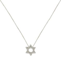 Introducing our exquisite Star of David Diamond Necklace, featuring 48 full-cut round diamonds totaling 0.16 carats, set in solid 18K white gold. The Star of David, or Magen David, a revered symbol of Judaism and Israel, embodies protection, love, and support. This piece epitomizes both elegance and spirituality. Total Diamond Weight: 0.16ct 18K White Gold Made in Italy Length: 18" The Star Of David, Love And Support, Star Of David, Gold Star, Gold Stars, The Star, Round Diamonds, Diamond Necklace, Spirituality