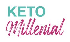 the words keto millenii written in pink and teal on a white background