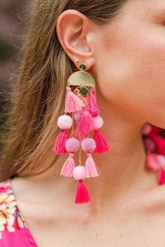 These bold earrings will have you at your best! They are such a fun statement piece! All of those tassels and layers and colors! Just wow! These earrings were meant for summer fun!  Actual product colors may vary from images shown due to different viewing devices and lighting. Best Conversation Topics, Topics To Talk, Icebreaker Questions, Pink Statement Earrings, Questions For Couples, Topics To Talk About, Conversation Topics, Chunky Earrings, Polymer Clay Jewelry Diy