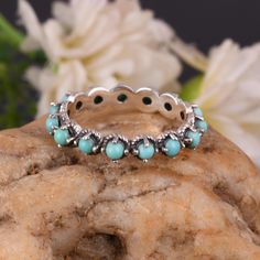 Silver Oxidized Arizona Turquoise Ring, Eternity Band Ring, Turquoise Boho Ring, Women's Wedding Band Ring, Devil Ring, Next Day Dispatch.. Note- This is my ready stock jewelry and I will dispatch it within one day processing time after order confirmation, Sizes are available in ready stock is US 5,6,7,8,9 And 10, if you need Half sizes then DM me I can make any size with the processing time of 3 to 4 days.. Product & Gemstone Details -  Gemstone Name- Natural Arizona Turquoise  Gemstone Shape - Round  Gemstone Size- 3.00 MM Sterling Silver 925 one of a kind and assured quality Gemstone Band Ring.. Metal : 925 Sterling Silver ( Oxidized)  >> Every Jewelry is made from the very scratch, and made by hand and carefully polished especially for you. For More Attractive Jewelry Collection https: Elegant Turquoise Stackable Rings, Turquoise Round Band Ring For Anniversary, Turquoise Stackable Round Band Rings, Turquoise Crystal Promise Ring, Stackable Turquoise Ring For Anniversary, Turquoise Stackable Rings For Wedding, Turquoise Round Crystal Wedding Ring, Wedding Turquoise Crystal Ring Round Shape, Turquoise Round Band Promise Ring