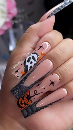 Halloween Nail Inspiration, Ideas Uñas, Holloween Nails, Kitty Nails, Halloween Acrylic Nails, Long Acrylic Nail Designs, Pumpkin Nails