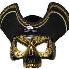 mardi gras pirate | Black Pirate Skull Masquerade Half Mask With Gold Design Pirate Costume Accessories For Halloween, Pirate Style Halloween Costume Accessories, Pirate Costume Accessories For Halloween Party, Pirate Style Halloween Party Costume Accessories, Pirate Style Costume Accessories For Halloween Party, Themed Halloween Masquerade Mask, Pirate Costume Hats And Headpieces For Halloween, Pirate Masquerade, Skull Masquerade Mask