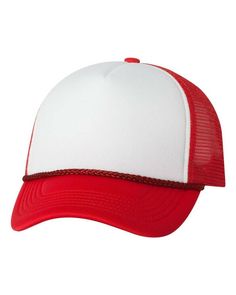 Foam Mesh-Back Trucker Cap - WHITE/ RED - ADJUSTABLE | Valucap Foam Mesh-Back Trucker Cap in White/Red Size Adjustable | Polyester White Trucker Hat, 5 Panel Hat, Vintage Cowgirl, Personalized Embroidery, Birthday Hat, Mesh Cap, Mein Style, Red Hat, Dolly Parton