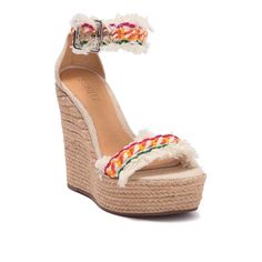 Very Festive, Colorful, With Light Fringe Edges. Perfect For Summer Wear! These Beauties Are Tall! Nearly 6” Wedge Heels. Platform Toes And Bright Ankle Strap With Silver Buckles. New Without Box. Chic Multicolor Wedge Sandals For Spring, Multicolor Fabric Sandals With Round Toe, Fabric Wedge Sandals With Woven Sole For Spring, Spring Fabric Wedge Sandals With Woven Sole, Multicolor Espadrille Sandals With Round Toe, Textile Wedge Sandals For Spring, Multicolor Wedge Sandals With Cushioned Footbed And Round Toe, Fabric Wedge Sandals With Woven Sole, Spring Textile Espadrilles With Wedge Heel