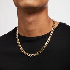 Dress up your look with minimal effort when you add this stylish solid 14K gold curb chain necklace for men to your outfit. Fashioned in solid 14K gold This 9.9mm-wide curb chain keeps your attire looking fresh and up-to-date. Wear it solo as a statement piece or layered with your other favorite necklaces. The 22.0-inch necklace secures with a lobster claw clasp. Classic Formal Cuban Link Necklace With Figaro Chain, Classic Cuban Link Necklace With Chunky Chain, Classic Cuban Link Curb Chain Necklace, Tarnish Resistant Cuban Link Necklace For Formal Occasions, Tarnish Resistant Cuban Link Necklace For Formal Events, Modern Gold Cuban Link Necklace, Modern Gold Chain Cuban Link Necklace, Modern Cuban Link Gold Chain Necklace, 14k Gold Cuban Link Chain Necklace