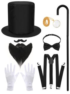 PRICES MAY VARY. Package Content: You will receive 8 pieces Abe costume cosplay accessories , including hats, beards, gloves, bow ties, braces, cane and magnifying glass necklaces. Each patriotic cosplay accessories is carefully selected to meet your dressing needs, aiming to create a gentleman's demeanor for you and let you exude noble and elegant temperament Good-Quality Materials: The Halloween cosplay accessories are made of good-quality materials.The hat is made of polyester, has wonderful Gatsby Dress Up, Gatsby Men, Retro Theme Party, Patriotic Costumes, Magnifying Glass Necklace, Fake Beards, Tall Hat, Baby Boy Accessories, Cosplay Accessories