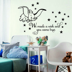 a child's bedroom with a wall decal that says, we made a wish and you came true