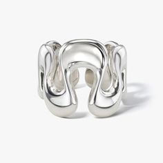 Our Boldest Ring yet. This sterling silver version of our Sené Ring is a statement ring like no other. Inspired by curving lines in Afro-modernist architecture from Senegal, this showstopper is an unforgettable piece that brings all the chic to any look. Choose between two finishes: A soft matte "Brushed Satin" finish and ultra glossy "High Polish". The interior of both styles is smooth high polish for a comfortable fit. We recommend ordering half a size larger than your usual to ensure the best Modern Dome Ring With Open Band For Formal Occasions, Contemporary Rings With Unique Design For Formal Occasions, Contemporary Ring With Unique Design For Formal Events, Contemporary Formal Rings With Unique Design, Modern White Gold Dome Ring With Open Band, Sculptural Jewelry With Polished Finish For Formal Occasions, Modern Sterling Silver Dome Ring With Open Band, Luxury Silver Wide Band Ring For Formal Occasions, Modern Dome Ring With Open Band