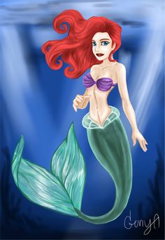 a drawing of a mermaid with red hair