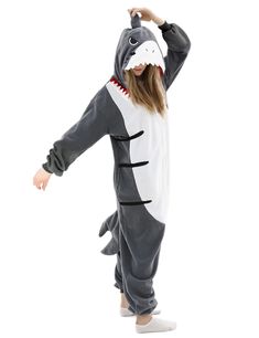 PRICES MAY VARY. 【DETAILS】Adorable and eye-catching animal shark onesie designs all feature a hood with eyes, teeth, and nose for full effect. Matching tails and chest designs help complete your ultimate cosplay look. Match with a pair of animal slippers (not included) for your next pajama party. 【COZY】A special blend of comfort and fun, these plush materials are soft to the touch and will keep you warm during those cold winter months. The button up closure allows you to quickly get dressed whil Shark Costume Hoco Proposal, Cheap Summer Playwear Onesie, Onesie Ideas Halloween Teen, Cheap Blue Pajama Shorts For Sleep, Casual Green Cheap Onesie, Kawaii Shark Clothes, Cute Shark Onesie, Shark Space, Cheap Cartoon Print Sleepwear