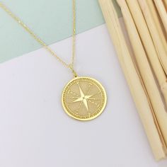 14K Solid Gold Compass Necklace, Personalized Compass Pendant, Compass Jewelry, Compass Traveler Gift  🟠We produce this product in 2 different materials, 14 carat solid gold and 925 sterling silver. and we also complete it in 3 different colors as rose, silver and gold 🟠The material you choose will be sent in the color you choose. 🟠It is free to type on the back 📏Pendant Diameters: 0,53 inches / 13,50mm 0,60 inches / 15,30mm 0,65 inches / 16,51mm (Size used in the ad) 0,70 inches / 17,78mm 0 Personalized Gold Jewelry For Travel, Gold Round Pendant Necklace For Travel, Gold Necklace With Round Pendant For Travel, Gold Compass Design Necklace For Travel, Gold Engraved Jewelry For Travel, Gold Anniversary Necklace With Compass Design, Personalized Gold Necklace For Travel, Gold Necklace With Compass Design For Anniversary, Anniversary Gold Necklace With Compass Design