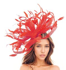 Red Large Statement Hatinator Kentucky Derby Fascinator Womens Ascot Headwear Ladies Day Hats Formal Feather Headpiece High Tea Party Races Hats By Cressida Kentucky Derby & Ascot Fascinator Hats Red Ostrich Sinamay & Feathers Fascinator Hat Gorgeous red sinamay loops trimmed with lots of red feathers Measures about 16 Inches wide This red headpiece is mounted with a matching headband. If you prefer a headband to match your hair, please make a note at check out what colour headband you want. Mak Red Headpiece, Floral Headdress, Kentucky Derby Fascinator, Feather Headpiece, High Tea Party, Derby Fascinator, Fancy Cocktails, Feather Fascinators, Red Feather