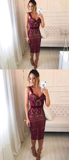 Burgundy Lace Sheath Tight Knee Length Homecoming Dresses This homecoming dress could be custom made, there are no extra cost to do custom size and color.Description of homecoming dress1, Material:lace 2, Color: picture color or other colors, there are 126 colors are available, please contact us for more colors, please ask for fabric swatch by this link: https://www.alinebridal.com/collections/extra-cost/products/fabric-swatch-fabric-sample, total cost is $20.003, Size: standard size or custom s Knee Length Homecoming Dresses, Knee Length Cocktail Dress, Homecoming Dresses Short Tight, Gold Bridesmaid Dresses, Prom Designs, Cheap Bridesmaid Dresses, Burgundy Lace, Lace Homecoming Dresses, Homecoming Dresses Short