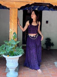 Introducing our Pari Vintage Vibe Purple Top & Maxi Skirt, perfect for embracing boho hippie vibes! This stunning set includes a maxi skirt with a pleated border that adds a touch of elegance and offers a chic, comfortable fit. Crafted with comfort yet elegant fashion in mind, this ensemble is ideal for creating enchanting looks. Choose between two top variations: a halter top or a smocked top, both designed to complement the flowing silhouette of the skirt. Available in various sizes, this set Purple Bohemian Maxi Skirt, Bohemian Embroidered Skirt For Vacation, Purple Bohemian Maxi Skirt For Vacation, Bohemian Purple Maxi Skirt For The Beach, Bohemian Purple Maxi Skirt For Vacation, Purple Long Skirt For Vacation, Purple Hippie Outfit, Purple Long Skirt For Festival, Violet Outfit Aesthetic