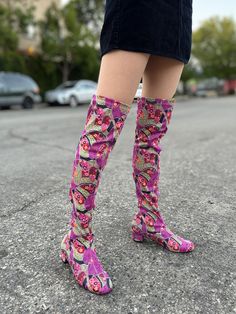 Fig Purple Casual Fitted Thigh High Boots, Casual Fitted Party Boots, Funky Spring Boots, Trendy Purple Boots For Spring, Fitted Casual Boots For Spring, Casual Fitted Boots For Spring, Trendy Purple Boots For Fall, Trendy Thigh-high Stretch Boots, Trendy Stretch Boots For Party