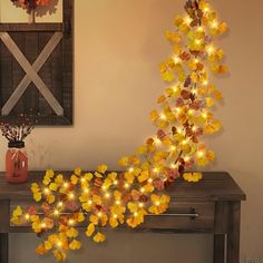 a wooden table topped with lots of yellow flowers