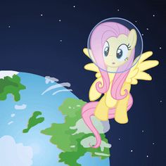 a little pony is flying over the earth