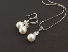 Bridal jewelry set pearl CZ flower wedding jewelry by irenau