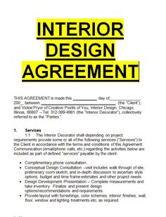 the interior design agreement is shown in yellow and black