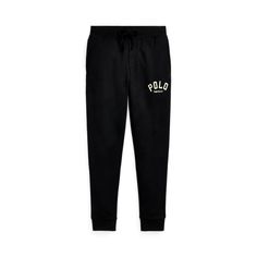 A Polo must-have these jogger pants are made with an exceptionally soft cotton blend. In addition to our signature Pony they feature our logo rendered in felt appliqués and chain-stitched embroidery. Cotton Bottoms With Logo For Loungewear, Logo Cotton Pants For Streetwear, Sporty Cotton Sweatpants With Logo, Sporty Fleece Joggers With Letter Print, Black Sporty Fleece Joggers, Black Fleece Sweatshirt With Logo Print, Black Logo Detail Sweatpants For Sports, Sporty Black Joggers With Logo Detail, Sweatpants And Sweater