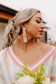 – These are giving every bunny love easter vibes – Lightweight beaded earrings in stunning pastel colors with contrasting gold and silver accent – Adorable daisy studs with a dangling EASTER pendant – Measures at 4-inches in length Multicolor Drop Earrings For Spring, Rainbow Colorful Beads Jewelry For Spring, Spring Rainbow Jewelry With Colorful Beads, Rainbow Jewelry With Colorful Beads For Spring, Multicolor Spring Flower Drop Earrings, Multicolor Drop Flower Earrings For Spring, Spring Rainbow Earrings, Spring Party Jewelry With Colorful Beads, Rainbow Earrings For Spring