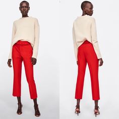 Nwot Size Large. Beautiful Red Color With Super Feminine Ruffle Detailing Song Waistband. Waist 15” Rise 11” Inseam 26” P0ab-0980 Red Stretch Pants For Office, Zara Red Straight Leg Pants, Red Bottoms For Spring Workwear, Red Spring Workwear Bottoms, Zara Red Work Pants, Zara Red Workwear Pants, Zara Red Straight Pants, Red Zara Trousers, Chic Red Zara Bottoms