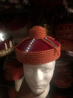 Unique African Men Hat. Designed for royalty Nigerian Royalty, Beaded Crown, Horse Tail, Luxury Hats, Beaded Hat, Bamboo Coral, Hat Men, Man Hat, African Men