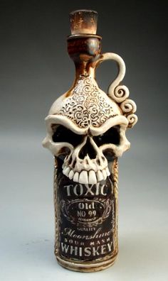 a bottle with a skull on the top