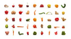 a large group of different fruits and vegetables on a white background, including carrots