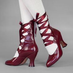 Tango Edwardian Boots are just as seductive as the Tango dance craze that swept the world in the 1910s. Designed to show off the legs, these gorgeous lace-up boots are based on several antique examples from 1900 through 1920. Tango features a deliciously curved shaft and scalloped tabs, which are laced with double-faced satin ribbon laces. Tango comes with two sets of ribbon laces, for adjustable sizing. Smooth leather uppers are stunning in a variety of beautiful colors. Tango sports a brand-ne