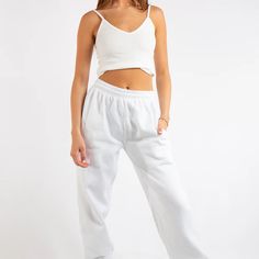 Etite Basic Joggers White Us Size 2 S/8 Sporty High Rise Lounge Bottoms, High Rise Athleisure Bottoms For Loungewear, Sporty High Rise Loungewear Pants, Sporty High Rise Pants For Loungewear, Sporty High Rise Lounge Pants, Petite Jumpsuit, Track Pants, White Color, Pant Jumpsuit