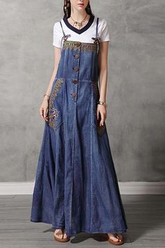 ARTKA TETOYA KEER NORDIC STYLE DENIM JEAN MAXI DRESS IN NAVY sold by Boopdocom on Storenvy Blue Jean Dress, Sleeveless Denim Dress, Denim Jean Dress, Moon Dress, Bohemian Girls, Boho Festival Fashion, Womens Denim Dress, Denim Maxi Dress, Jean Dress