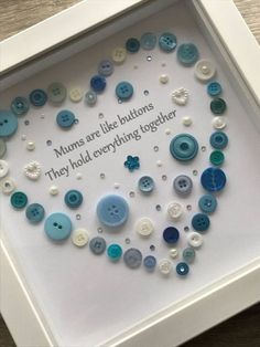 there is a white frame with buttons in it that says mums are like buttons they hold everything together